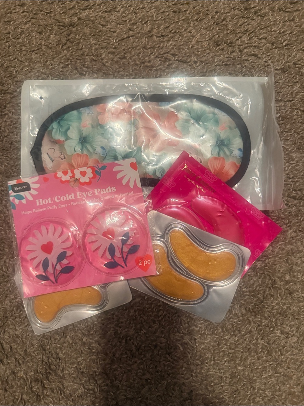 Floral Sleep Mask with Hot/Cold Eye Pads - Green/Coral